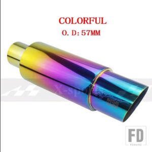 汎用 マフラーマフラーテールパイプステンレス 304 長さ 370 mmインターフェース 51 57 63mmアウトレット 89 mm - COLORFUL 57MM