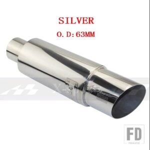 汎用 マフラーマフラーテールパイプステンレス 304 長さ 370 mmインターフェース 51 57 63mmアウトレット 89 mm - SILVER 63MM