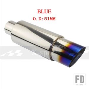 汎用 マフラーマフラーテールパイプステンレス 304 長さ 370 mmインターフェース 51 57 63mmアウトレット 89 mm - BLUE 51MM