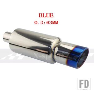 汎用 車バイク排気システムマフラーマフラー先端ステンレス ID 51mm 57 mm 63mmアウトレット 89 mmサイレンサーテールパイプ - BLUE 63MM