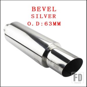汎用 モト排気システムマフラーテールパイプステンレス外径 63 76 mmアウトレット 101mmベベル圧着 - SILVER 63MM