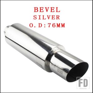 汎用 モト排気システムマフラーテールパイプステンレス外径 63 76 mmアウトレット 101mmベベル圧着 - SILVER 76MM