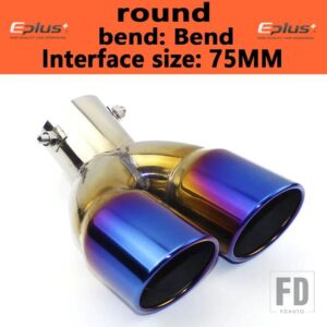汎用 ステンレスマフラーマフラーテールパイプアウトレットノズルエンドプレーンエンド 1 2 ダブルアウト ID 60mm 75mm - bending blue 75MM