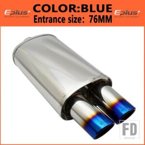 汎用 カーアクセサリー排気システムマフラーパイプポリッシュステンレスバーニングブルーサイレンサーダブル輸出 63mm - BLUE 76MM