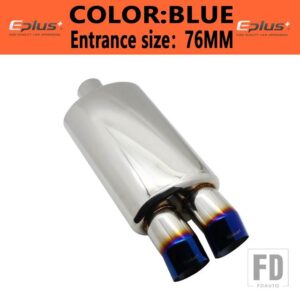 汎用 カーアクセサリー排気システムマフラーパイプポリッシュステンレスバーニングブルーサイレンサーダブル輸出 63mm - bend blue 76MM