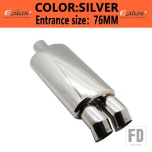 汎用 カーアクセサリー排気システムマフラーパイプポリッシュステンレスバーニングブルーサイレンサーダブル輸出 63mm - bend silver 76MM