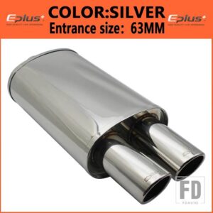 汎用 カーアクセサリー排気システムマフラーパイプポリッシュステンレスバーニングブルーサイレンサーダブル輸出 63mm - SILVER 63MM