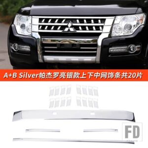 パジェロアクセサリー V87V93V95V97V98 中央ネット吸気グリルトリムカバーパジェロ IO フルネット装飾ストリップ - AB Silver