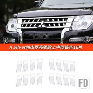 パジェロアクセサリー V87V93V95V97V98 中央ネット吸気グリルトリムカバーパジェロ IO フルネット装飾ストリップ - A Silver