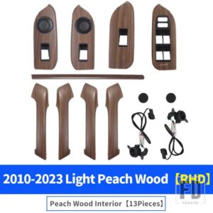 高構成ピーチウッドインテリアハンドルセンターコンソールランドクルーザープラド 150 2010-2023LC150 アクセサリー - Brown RHD 13 PCS