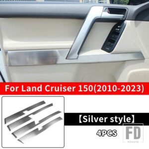 トヨタ プラド 150 FJ150 LC150 2021-2010 2020 インテリアドア装飾ハイライトストリップアクセサリーステンレスドアパネル - Silver