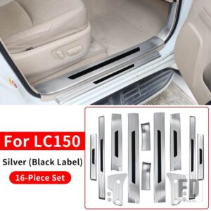 トヨタ ステンレスドアシルペダル ランドクルーザープラド 150 LC150 FJ150 しきい値アップグレード室内装飾アクセサリー - Silver-(Black-Label)