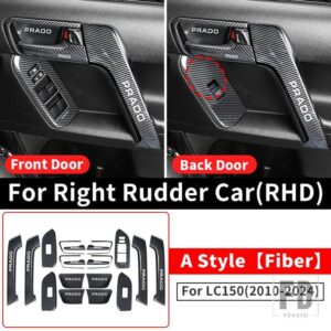 トヨタ ランドクルーザープラド 150 2010-2022-24 ドアハンドル装飾ガラススイッチボタン LC150 インテリアアクセサリー - Fiber A Style RHD