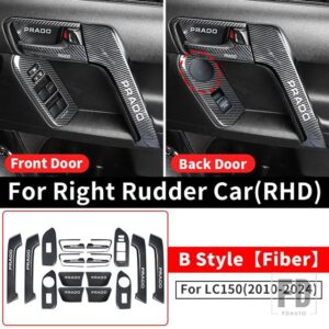 トヨタ ランドクルーザープラド 150 2010-2022-24 ドアハンドル装飾ガラススイッチボタン LC150 インテリアアクセサリー - Fiber B Style RHD