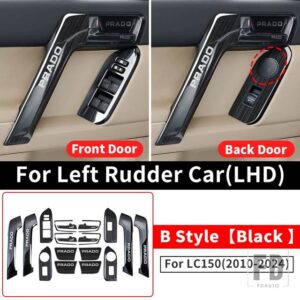 トヨタ ランドクルーザープラド 150 2010-2022-24 ドアハンドル装飾ガラススイッチボタン LC150 インテリアアクセサリー - Black B Style LHD