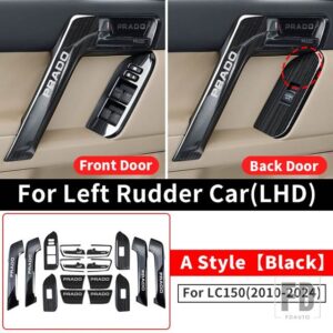 トヨタ ランドクルーザープラド 150 2010-2022-24 ドアハンドル装飾ガラススイッチボタン LC150 インテリアアクセサリー - Black A Style LHD