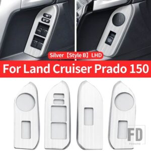 トヨタ 2010-2023 ランドクルーザープラド 150 インテリアアクセサリーガラスボタンパネル FJ150 J15 ドアハンドル - Silver Style B LHD