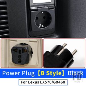 レクサス トランク電源プラグ 12V 220 ボルトコンバータ LX570 GX460 GX400 LX GX 570 460 2008-2023 2021 2020 インテリアアクセサリー - Black B Style