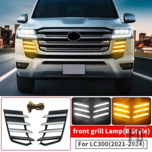 トヨタ 2021 2022 2024 ランドクルーザー 300 バンパーフロントグリル LED ランプデイタイムランニングライト LC300 外装アップグレードアクセ - B Style