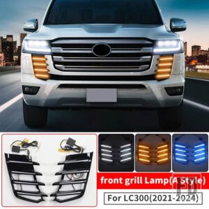 トヨタ 2021 2022 2024 ランドクルーザー 300 バンパーフロントグリル LED ランプデイタイムランニングライト LC300 外装アップグレードアクセ - A Style