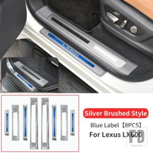 レクサス ステンレスドアシルカバー 600 LX600 LX500D 2022 2023 2024 ドアペダルカバーアップグレードアクセサリー - Silver A Blue Label