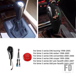 BMW LHD ABS 電子ギアシフトノブ LED インジケータエンジンスタートボタン 3シリーズ E90 E91 2005-2012 5シリーズ E60 2003-2007