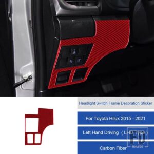 トヨタ ハイラックス 2015-2021 カーボンヘッドライトスイッチフレーム装飾ステッカートリムカバー装飾ステッカー - 17B