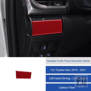 トヨタ ハイラックス 2015-2021 カーボンヘッドライトスイッチフレーム装飾ステッカートリムカバー装飾ステッカー - 18B