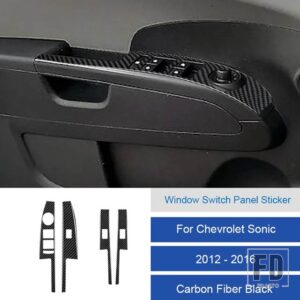 シボレー LHD ソニック 2012-16 カーボン/PVC 車内ソフトトリムウィンドウスイッチパネルステッカーカバー - 17A LHD