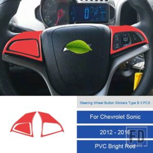 シボレー ソニック 2012-16 カーボン/PVC 車内ステアリングホイールボタンフレームトリムステッカーカバー - 4B