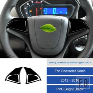 シボレー ソニック 2012-16 カーボン/PVC 車内ステアリングホイールボタンフレームトリムステッカーカバー - 5C