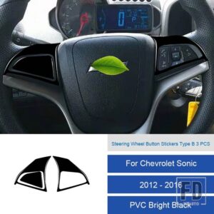 シボレー ソニック 2012-16 カーボン/PVC 車内ステアリングホイールボタンフレームトリムステッカーカバー - 4C