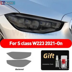 メルセデスベンツ 2個 ヘッドライトフィルムクリアスモークブラック TPU ステッカー Sクラス W223 2021-23 S500 S580 - Smoked black
