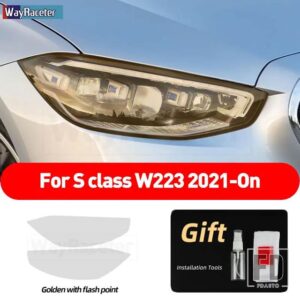 メルセデスベンツ 2個 ヘッドライトフィルムクリアスモークブラック TPU ステッカー Sクラス W223 2021-23 S500 S580 - Golden point