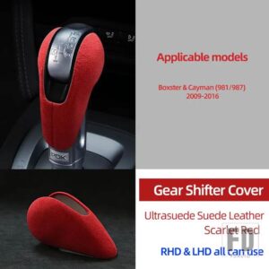 ポルシェ ULTRASUEDE トップスエードラップギアシフトノブトリムステッカーカバーケイマンボクスター 981 987 2009-2016 アクセサリー - Scarlet Red