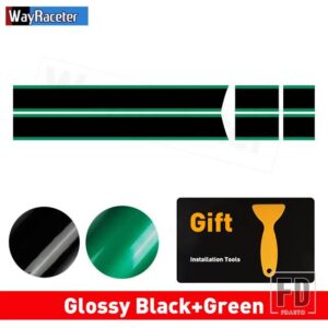 ミニクーパー 2個 ボンネットストライプフードバンドリアトランクグラフィックビニールデカール 2024 F65 F66 F67 JCW ハッチアクセサリー - Black and Green