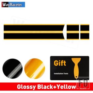 ミニクーパー 2個 ボンネットストライプフードバンドリアトランクグラフィックビニールデカール 2024 F65 F66 F67 JCW ハッチアクセサリー - Black and Yellow