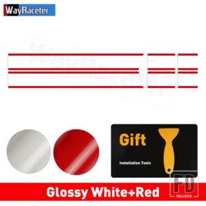 ミニクーパー 2個 ボンネットストライプフードバンドリアトランクグラフィックビニールデカール 2024 F65 F66 F67 JCW ハッチアクセサリー - White and Red