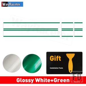 ミニクーパー 2個 ボンネットストライプフードバンドリアトランクグラフィックビニールデカール 2024 F65 F66 F67 JCW ハッチアクセサリー - White and Green