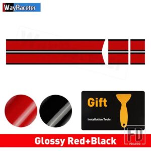 ミニクーパー 2個 ボンネットストライプフードバンドリアトランクグラフィックビニールデカール 2024 F65 F66 F67 JCW ハッチアクセサリー - Red and Black