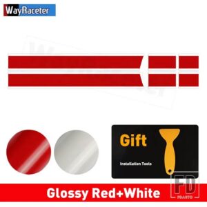 ミニクーパー 2個 ボンネットストライプフードバンドリアトランクグラフィックビニールデカール 2024 F65 F66 F67 JCW ハッチアクセサリー - Red and White