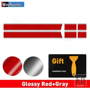 ミニクーパー 2個 ボンネットストライプフードバンドリアトランクグラフィックビニールデカール 2024 F65 F66 F67 JCW ハッチアクセサリー - Red and Gray