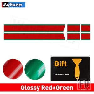 ミニクーパー 2個 ボンネットストライプフードバンドリアトランクグラフィックビニールデカール 2024 F65 F66 F67 JCW ハッチアクセサリー - Red and Green