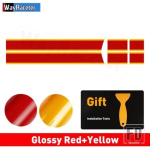 ミニクーパー 2個 ボンネットストライプフードバンドリアトランクグラフィックビニールデカール 2024 F65 F66 F67 JCW ハッチアクセサリー - Red and Yellow