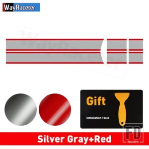 ミニクーパー 2個 ボンネットストライプフードバンドリアトランクグラフィックビニールデカール 2024 F65 F66 F67 JCW ハッチアクセサリー - Gray and Red