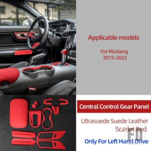 フォード ULTRASUEDE ラップインテリアセンターコンソールギアシフトパネルカバーマスタング 2015-2022 - Scarlet Red