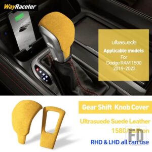 ウルトラスエード スエード ラップ LHD RHD ギアシフトノブトリムカバーダッジラム 1500 2019-23 アクセサリー - Yellow