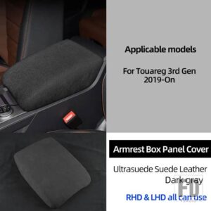 VW ULTRASUEDE トップスエードラップ収納アームレストボックスパネルトリムカバー トゥアレグ 3 CR 2019-23 - Dark Gray