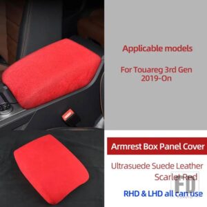 VW ULTRASUEDE トップスエードラップ収納アームレストボックスパネルトリムカバー トゥアレグ 3 CR 2019-23 - Scarlet Red