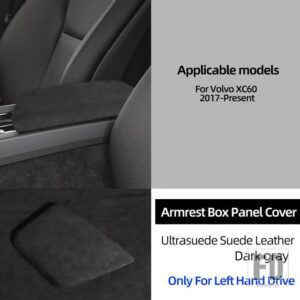 ボルボ ULTRASUEDE トップスエードラップ左ハンドル用収納アームレストボックスパネルトリムカバー XC60 2017-2023 アクセサリー - Dark Gray